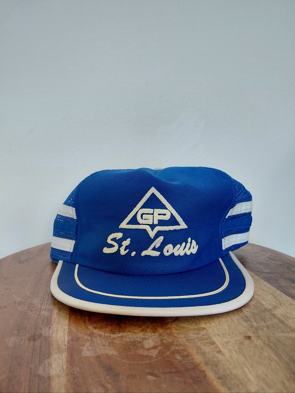 VINTAGE 80's Georgia Pacific Logo St Louis Blue & White Trucker Hat OS